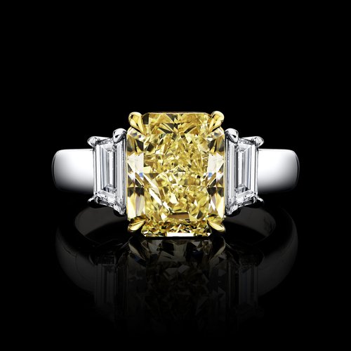 4.13CT RADIANT CUT FANCY LIGHT YELLOW DIAMOND RING - #R9070