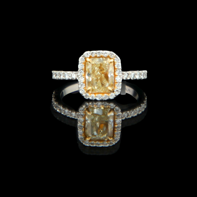 2.00CT FANCY YELLOW AND COLORLESS DIAMOND RING - #RG34512