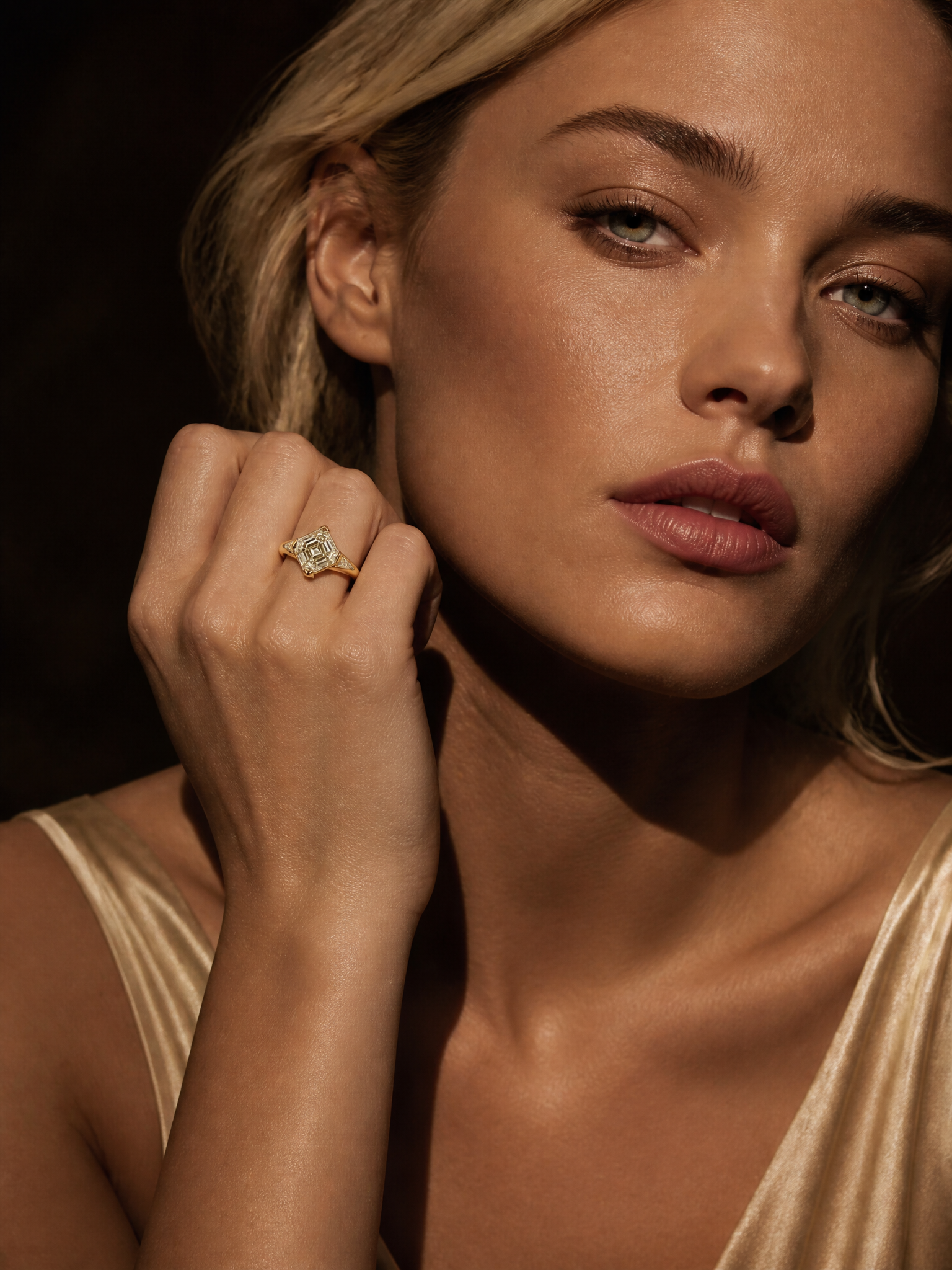 4.04CT ASSCHER CUT YELLOW DIAMOND RING - #NR404 - Image 3
