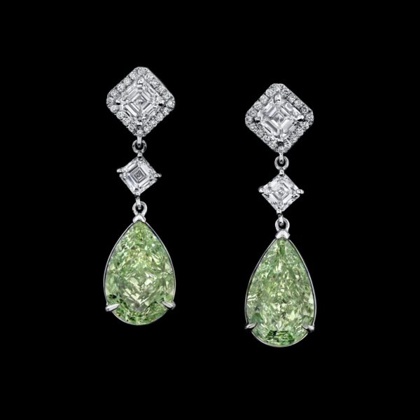 6.56CTTW PEAR CUT GREEN DIAMOND EARRINGS - #E9010