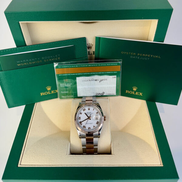 Rolex Datejust 36mm White Roman Dial Fluted RG/SS Oyster - Image 3