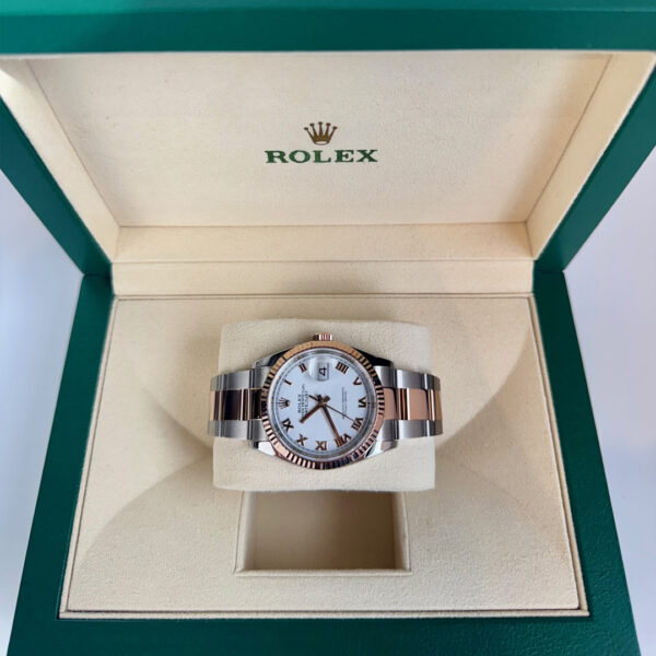 Rolex Datejust 36mm White Roman Dial Fluted RG/SS Oyster - Image 4