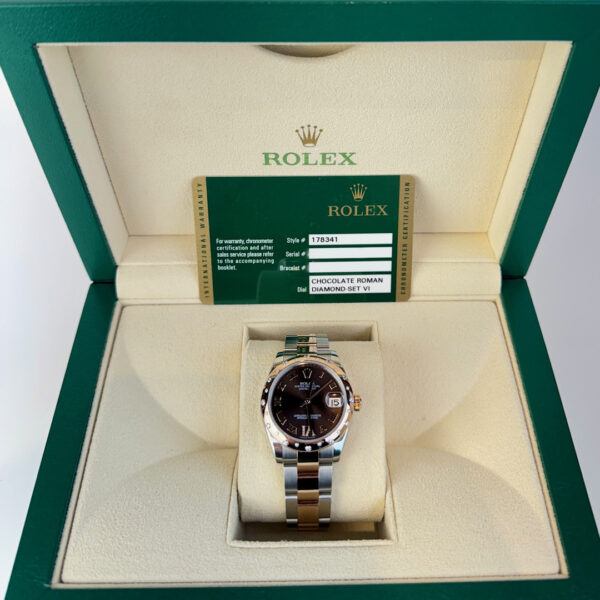 Rolex Datejust 31 mm Chocolate Roman Dial DIA Bezel RG/SS Oyster - Image 3