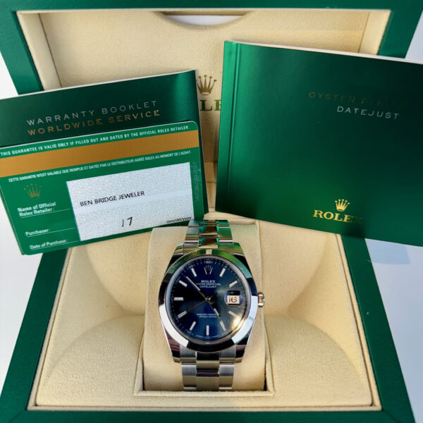 Rolex Datejust 41 mm Blue Index Dial Smooth Bezel SS Oyster - Image 2