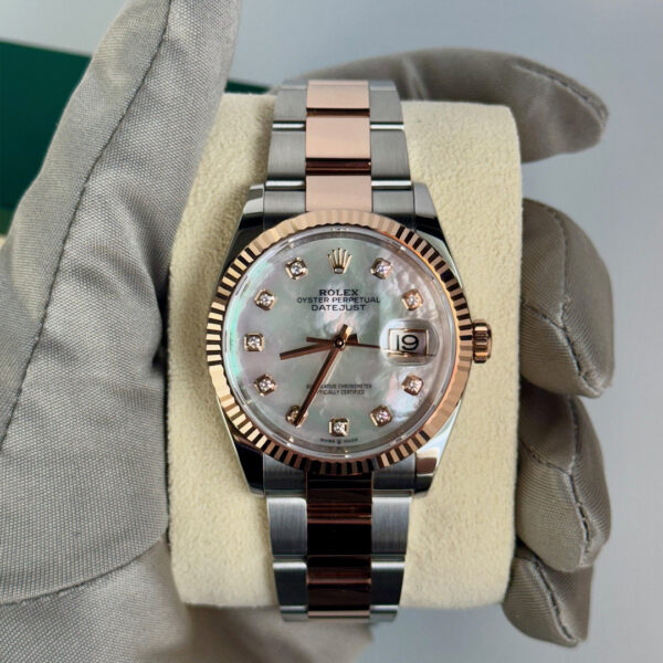 Rolex Datejust White MOP DIA Dial Fluted Oyster RG/SS 36