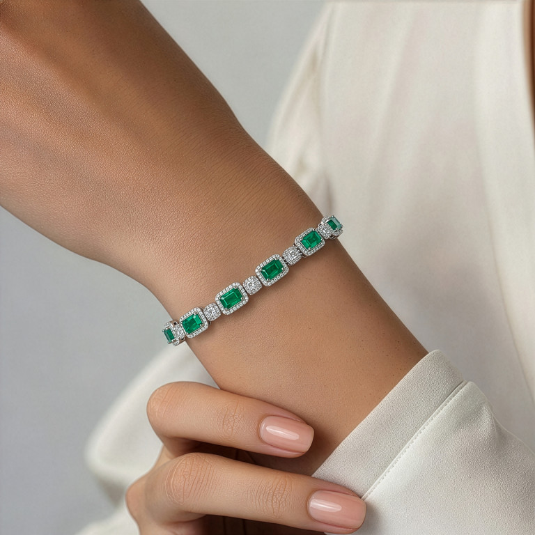 8.35CTTW EMERALD & DIAMOND BRACELET - Style #BR49001 - Image 3