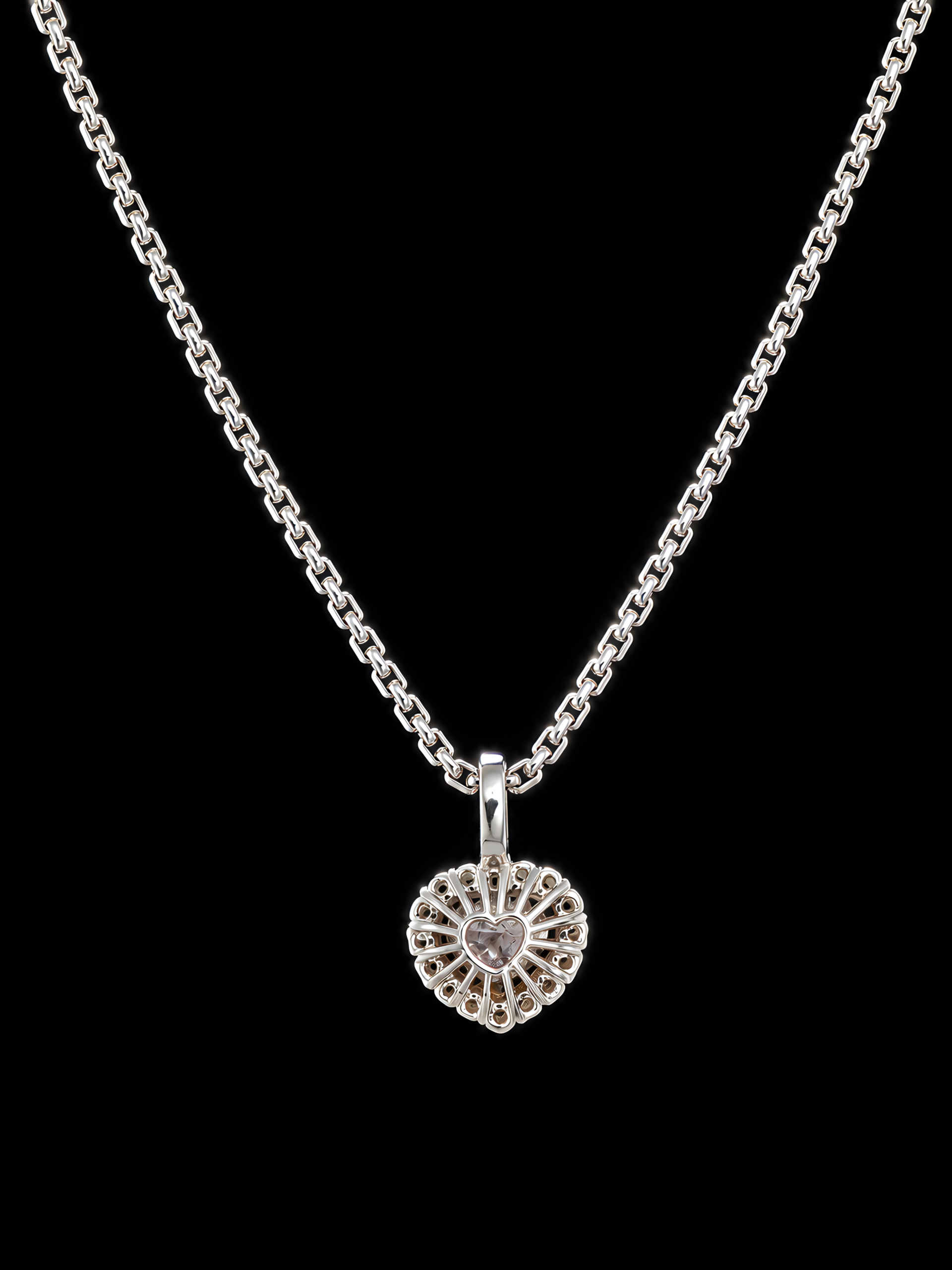 FANCY GRAY-PURPLE DIAMOND HEART PENDANT NECKLACE - #B3019 - Image 3