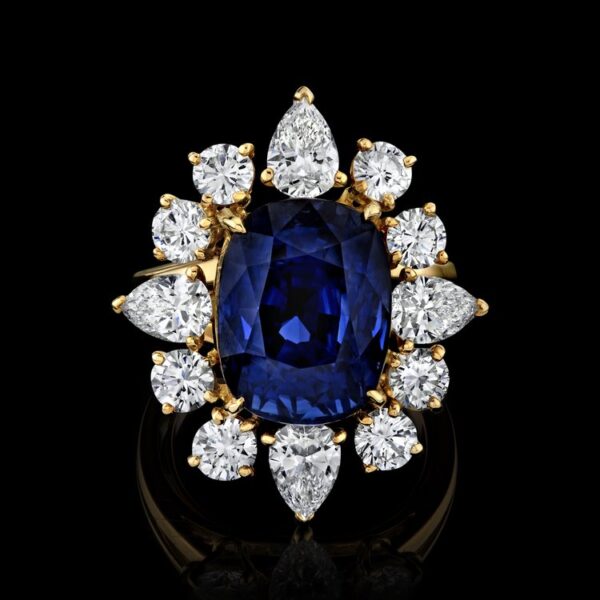 14.21CT NATURAL NO HEAT BLUE SAPPHIRE & DIAMOND RING- Style #R9081