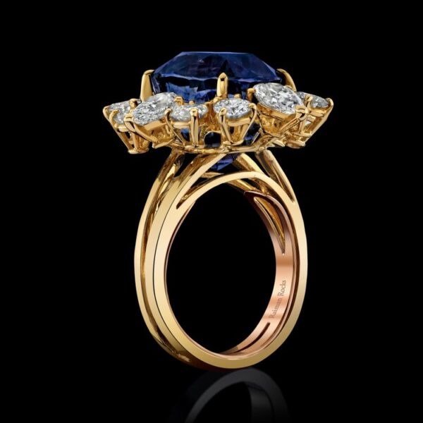 14.21CT NATURAL NO HEAT BLUE SAPPHIRE & DIAMOND RING- Style #R9081 - Image 2