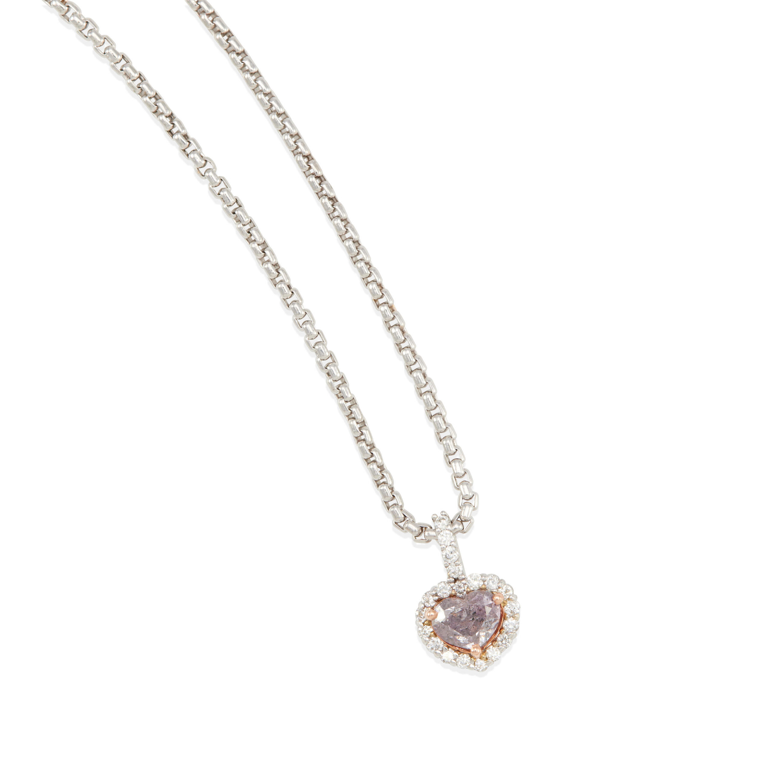 FANCY GRAY-PURPLE DIAMOND HEART PENDANT NECKLACE - #B3019 - Image 5