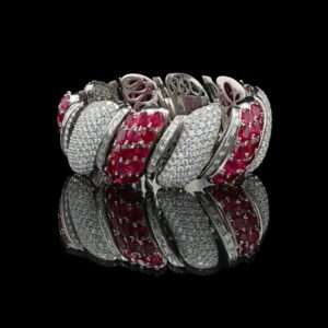 60.00CTTW Natural Colorless Diamond and Ruby Bracelet - BR43074