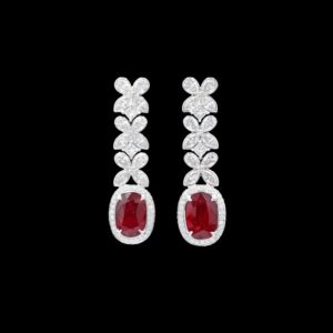 5.55CTTW Natural Colorless Diamond and No Heat Ruby "Kat Florence" Earrings - ER45245