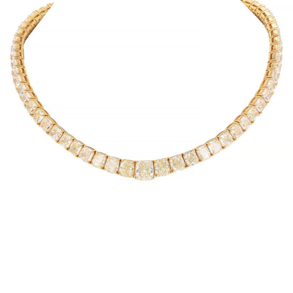 111.02CTTW "Harry Winston" Graduated Cushion Cut Yellow Natural Diamond Necklace - NK33700 - Image 3