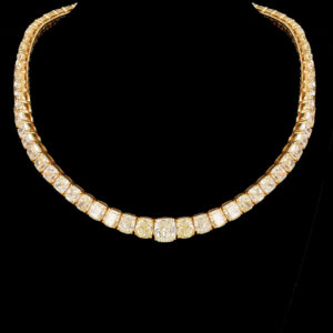 111.02CTTW "Harry Winston" Graduated Cushion Cut Yellow Natural Diamond Necklace - NK33700