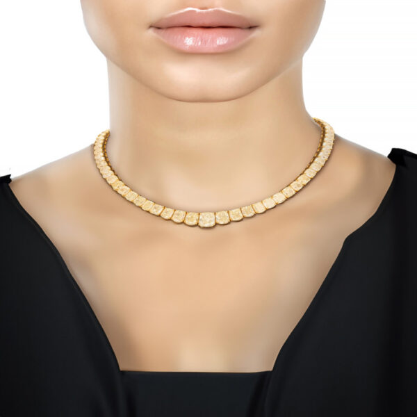 111.02CTTW "Harry Winston" Graduated Cushion Cut Yellow Natural Diamond Necklace - NK33700 - Image 2