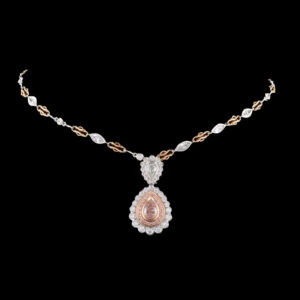 .84CT Fancy Orangy Pink Pear Shape Natural Diamond Necklace - NK44231