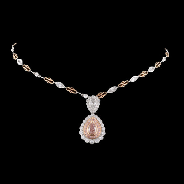 .84CT Fancy Orangy Pink Pear Shape Natural Diamond Necklace - NK44231