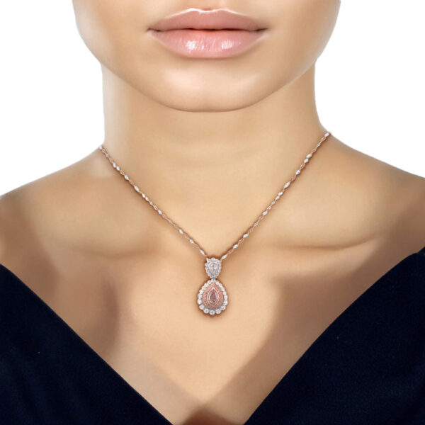 .84CT Fancy Orangy Pink Pear Shape Natural Diamond Necklace - NK44231 - Image 3