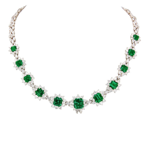 25.52CTTW "Krementz" Colombian Emerald and Diamond Necklace - NK44701 - Image 3