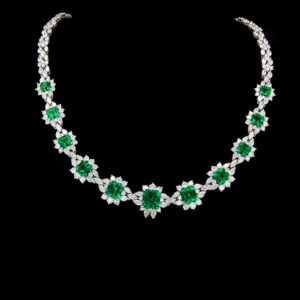 25.52CTTW "Krementz" Colombian Emerald and Diamond Necklace - NK44701