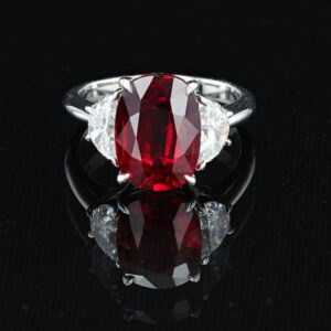 5.29CT Cushion Cut Mozambique "Pigeon's Blood" Ruby and Natural Colorless Diamond Ring - RG45333