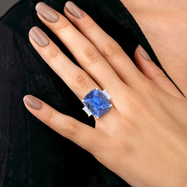 30.21CT Cushion Cut Madagascar Sapphire and Diamond Ring - RG46376 - Image 2