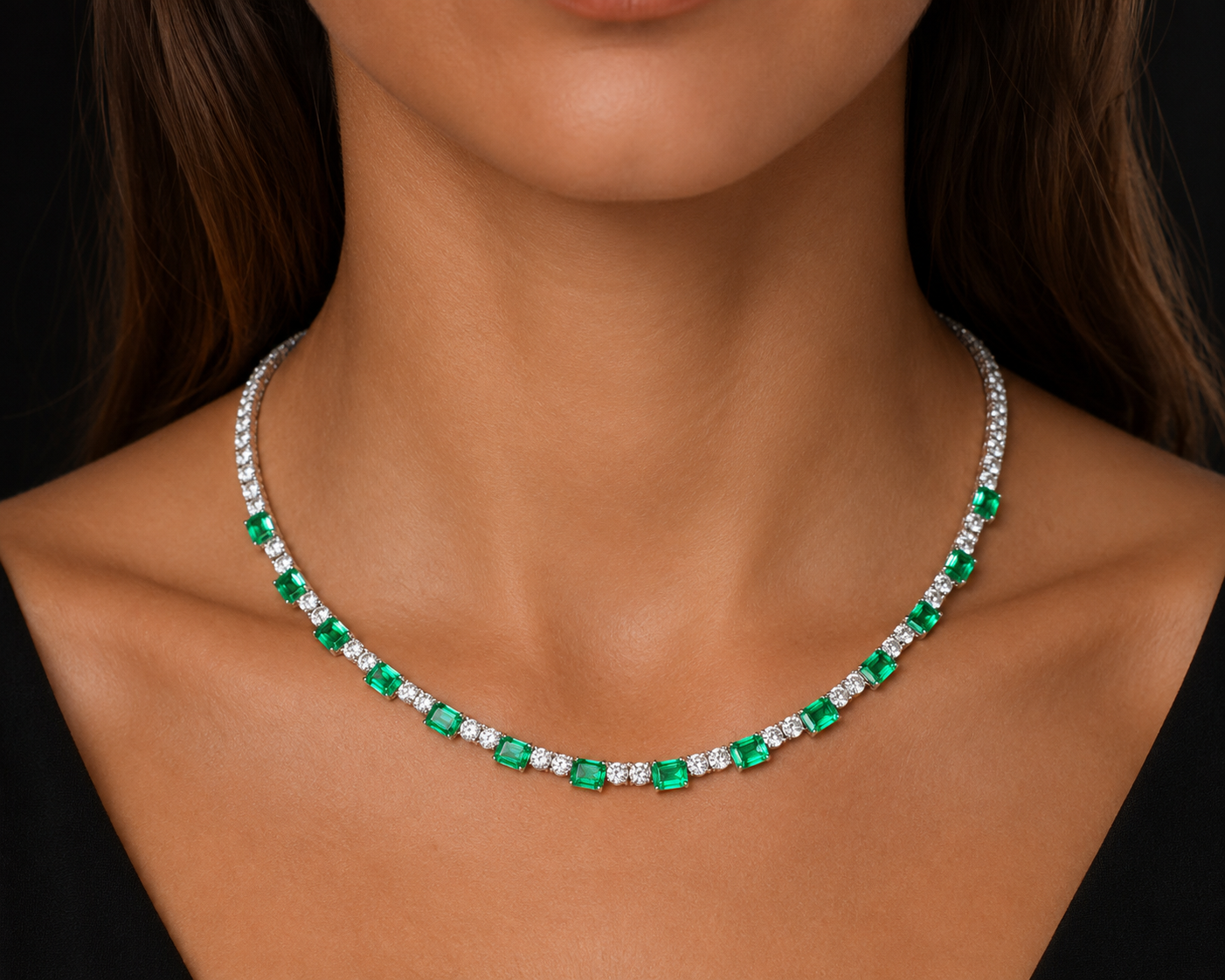 19.47CTTW EMERALD AND DIAMOND NECKLACE STYLE#RWEN947 - Image 3