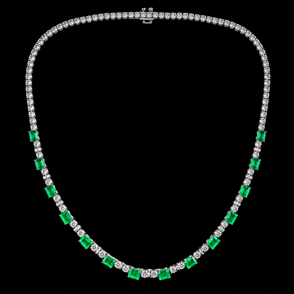 19.47CTTW EMERALD AND DIAMOND NECKLACE STYLE#RWEN947