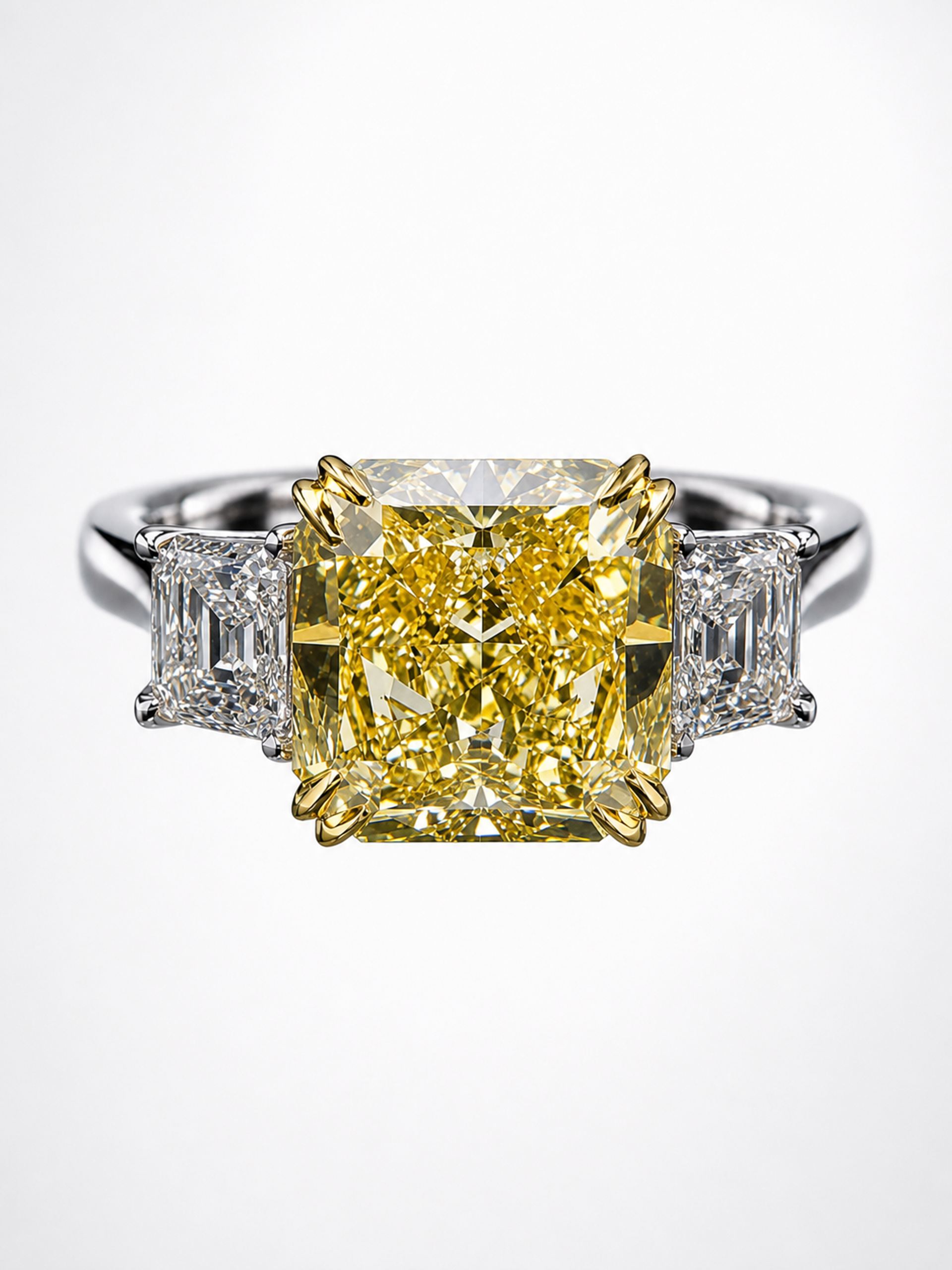 5.64CT FANCY YELLOW INTERNALLY FLAWLESS CUSHION CUT DIAMOND RING - Style #SS564 - Image 3