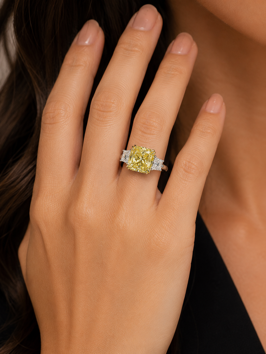 5.64CT FANCY YELLOW INTERNALLY FLAWLESS CUSHION CUT DIAMOND RING - Style #SS564 - Image 4