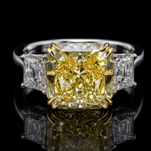 5.64CT FANCY YELLOW INTERNALLY FLAWLESS CUSHION CUT DIAMOND RING - Style #SS564