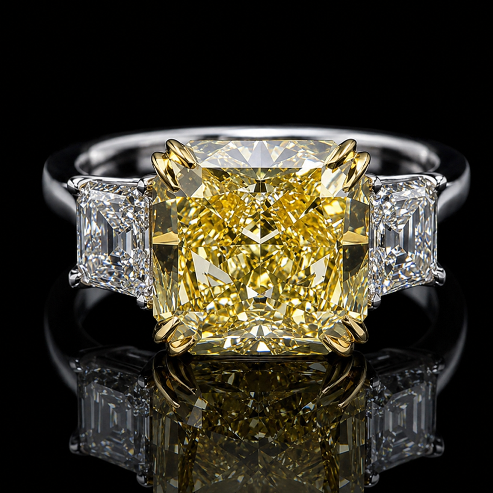 5.64CT FANCY YELLOW INTERNALLY FLAWLESS CUSHION CUT DIAMOND RING - Style #SS564