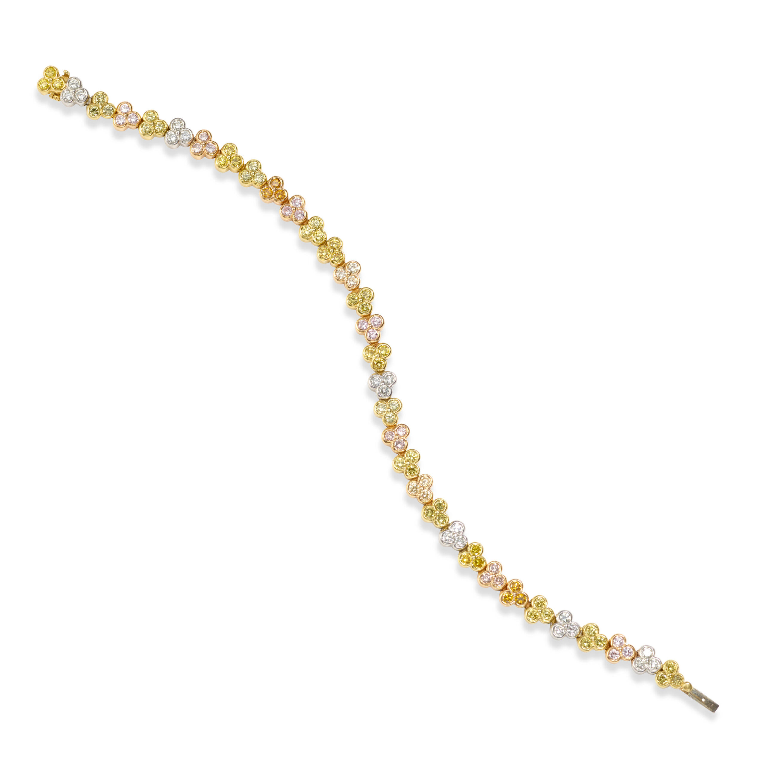 7.00cttw Bi-Colored 18K Gold, Platinum, Colorless, and Colored Diamond Bracelet - #BB990 - Image 3