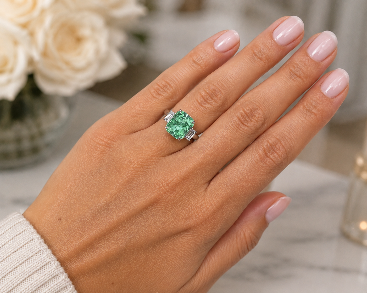 4.15CT CUSHION CUT FANCY INTENSE YELLOWISH GREEN DIAMOND RING - RN7577 - Image 5