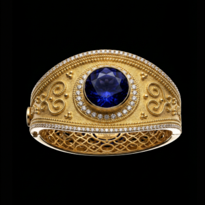 16.73CT TANZANITE 18K YELLOW GOLD AND DIAMOND BANGLE BRACELET- STYLE #GG-377