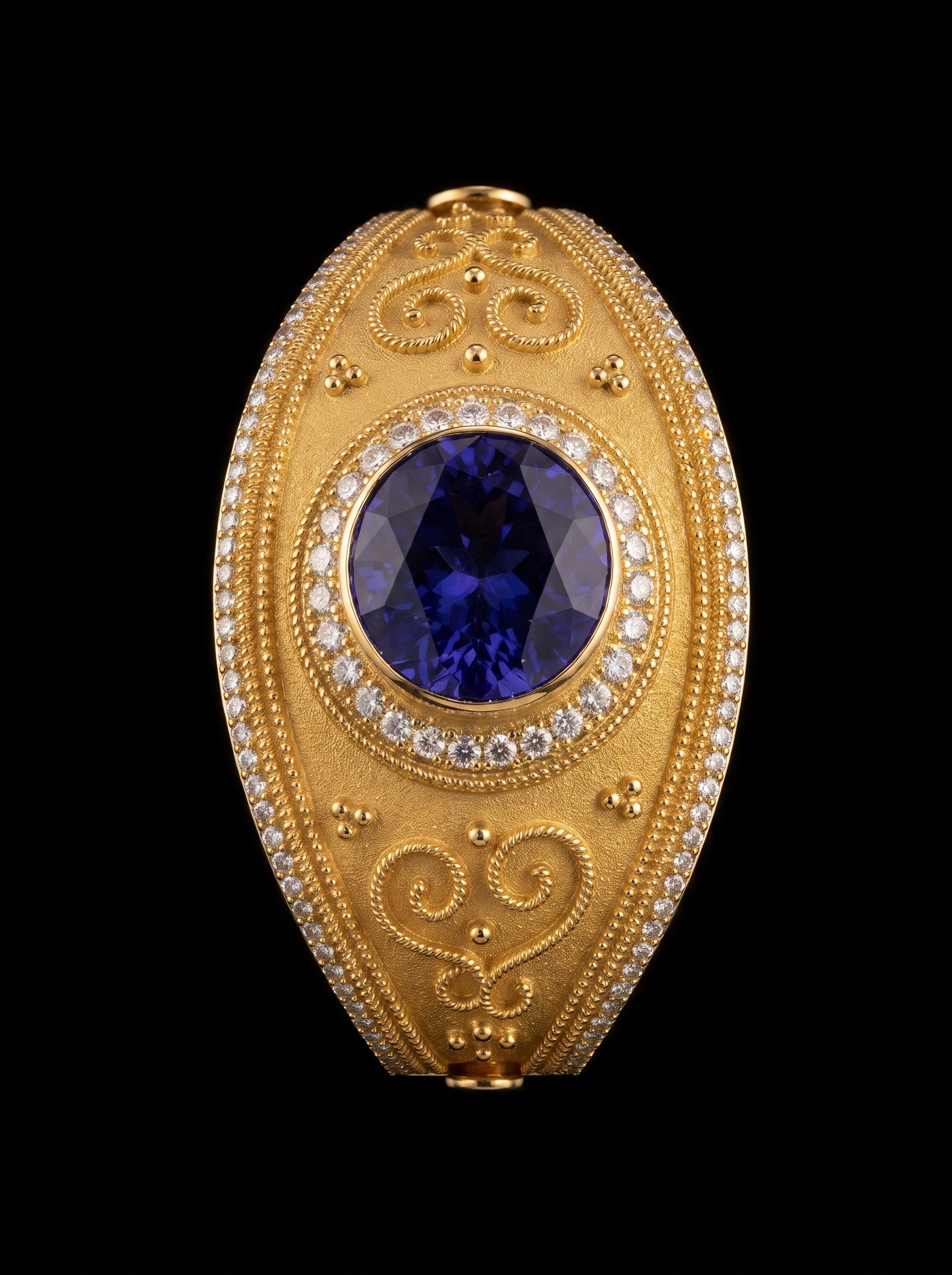 16.73CT TANZANITE 18K YELLOW GOLD AND DIAMOND BANGLE BRACELET- STYLE #GG-377 - Image 5